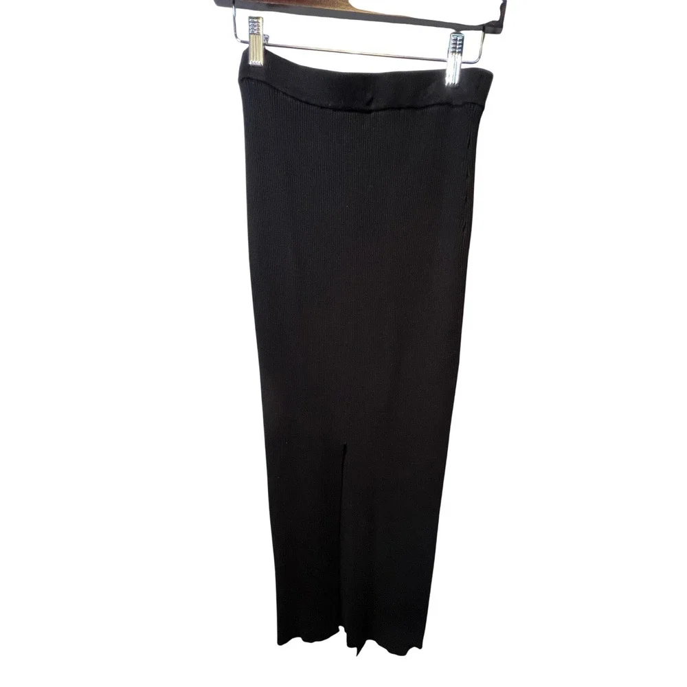 Olive + Oak Ribbed Knit Maxi Skirt High Waist‎ Slit Black Women's M